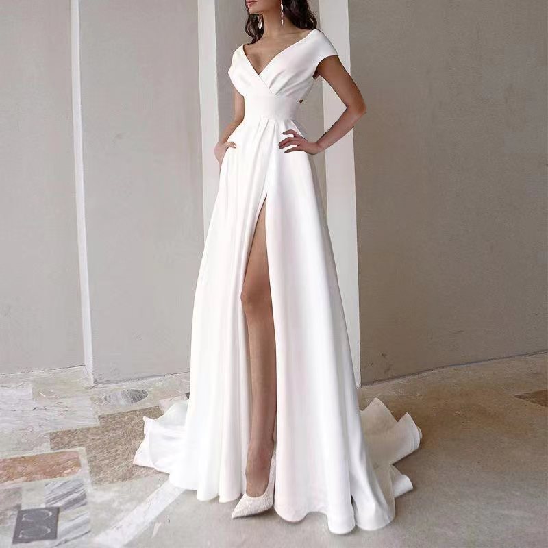 2024 cross-border wrap ruffle red, black and white mid-waist, solid color temperament, commuter long skirt dress Skirt evening dresses