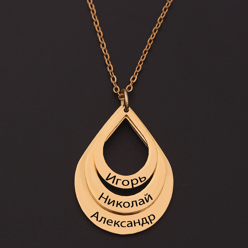 Customized 3 Water Droplet Engraving Name Stainless Steel Jewelry Pendant Necklaces For Women Personalized Gift