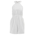 2023 Summer Vacation Playsuits Backless Halter Lace Up 100% Cotton Beach Jumpsuit Hollow Elastic Waist Wide Shorts Overalls Lady