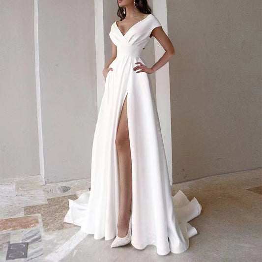 2024 cross-border wrap ruffle red, black and white mid-waist, solid color temperament, commuter long skirt dress Skirt evening dresses
