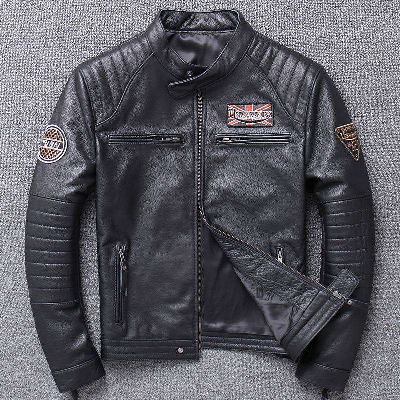 Genuine Leather Jacket Men's American-style Harley Motorcycle Suit Vertical Collar Short Slim-fit Old Motorcycle Leather Jacket Coat Cross-border