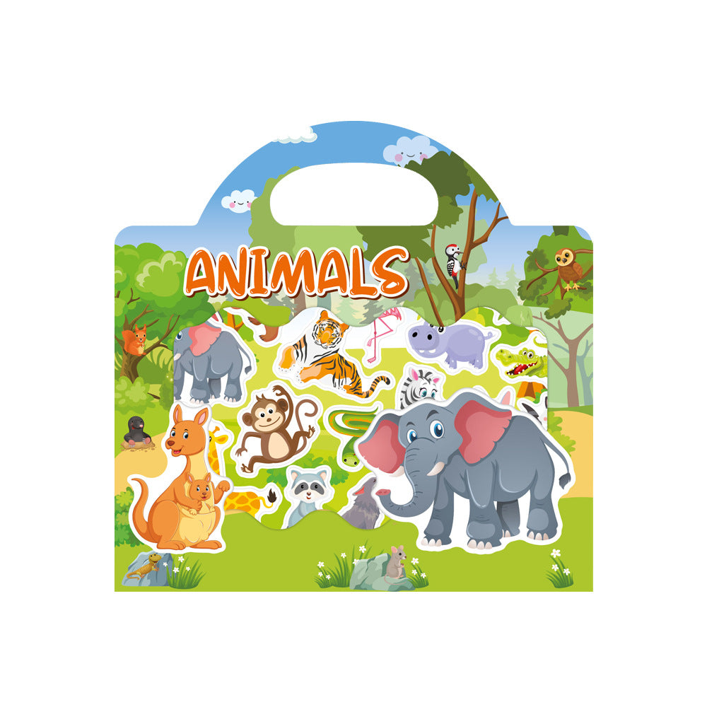 Cross-border children's sticker book wholesale early education concentration training repeated stickers animal dinosaur Marine scene sticker book