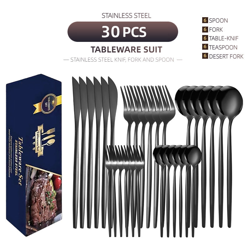 Cross-border supply stainless steel knife and fork 30-piece Portuguese tableware set Golden creative Western-style steak knife and fork spoon
