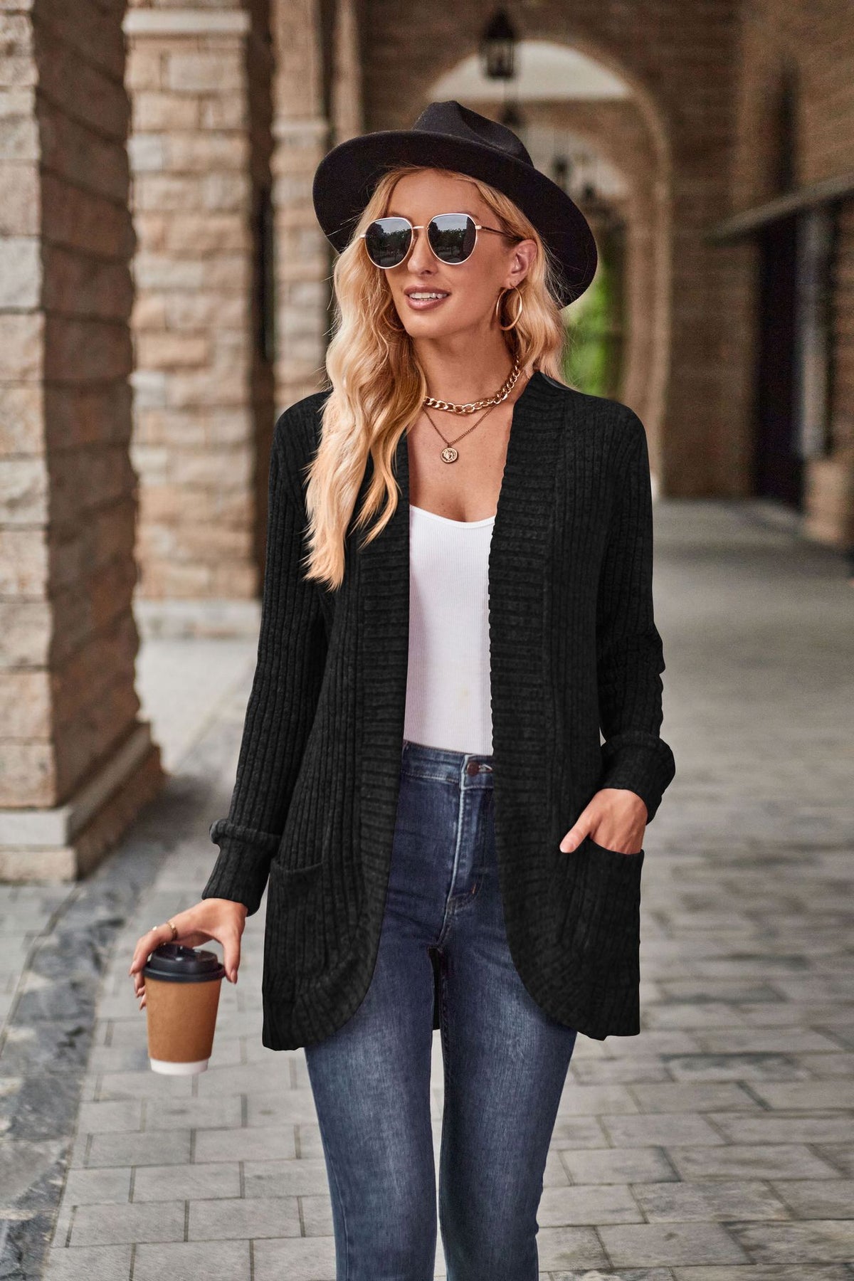 2023 cross-border Autumn New Amazon popular solid color pit brushed casual stitching long sleeve cardigan jacket