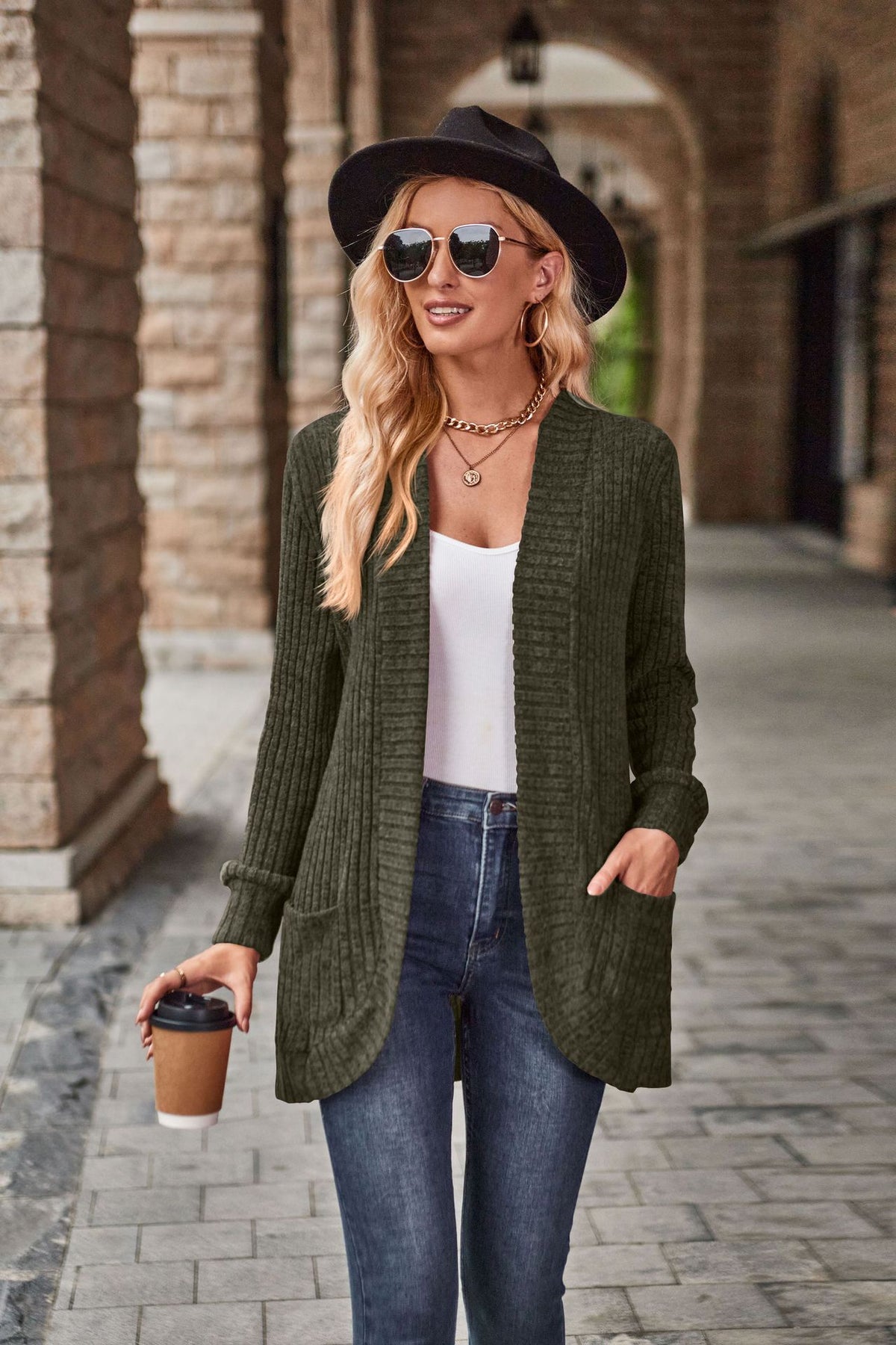 2023 cross-border Autumn New Amazon popular solid color pit brushed casual stitching long sleeve cardigan jacket