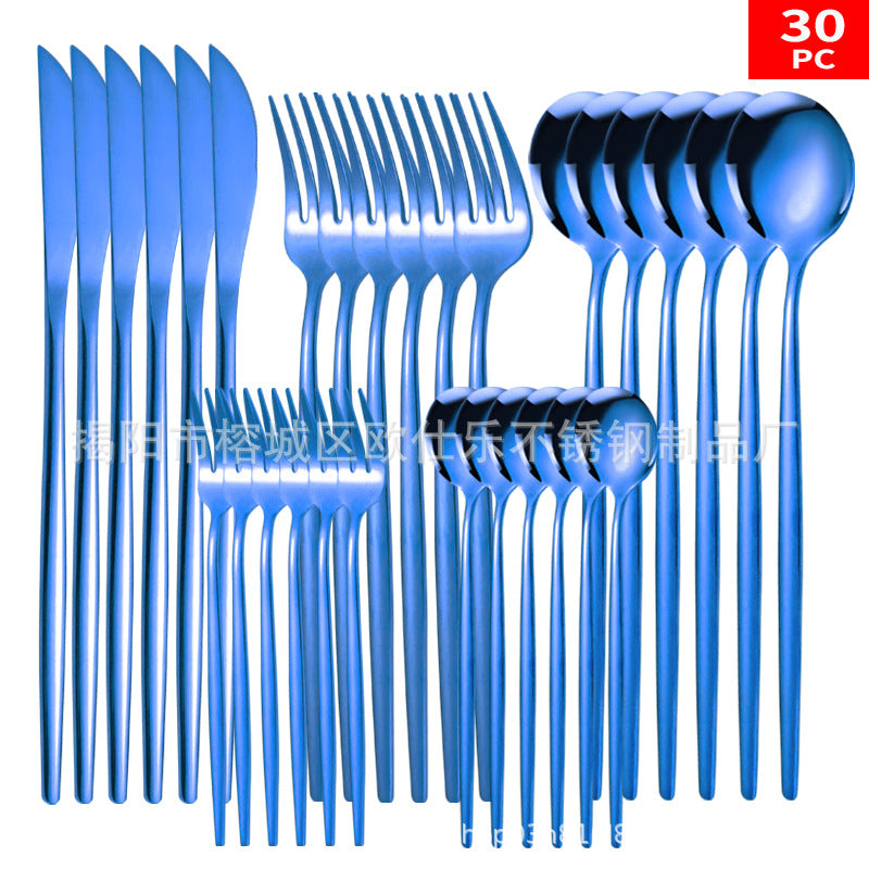 Cross-border supply stainless steel knife and fork 30-piece Portuguese tableware set Golden creative Western-style steak knife and fork spoon