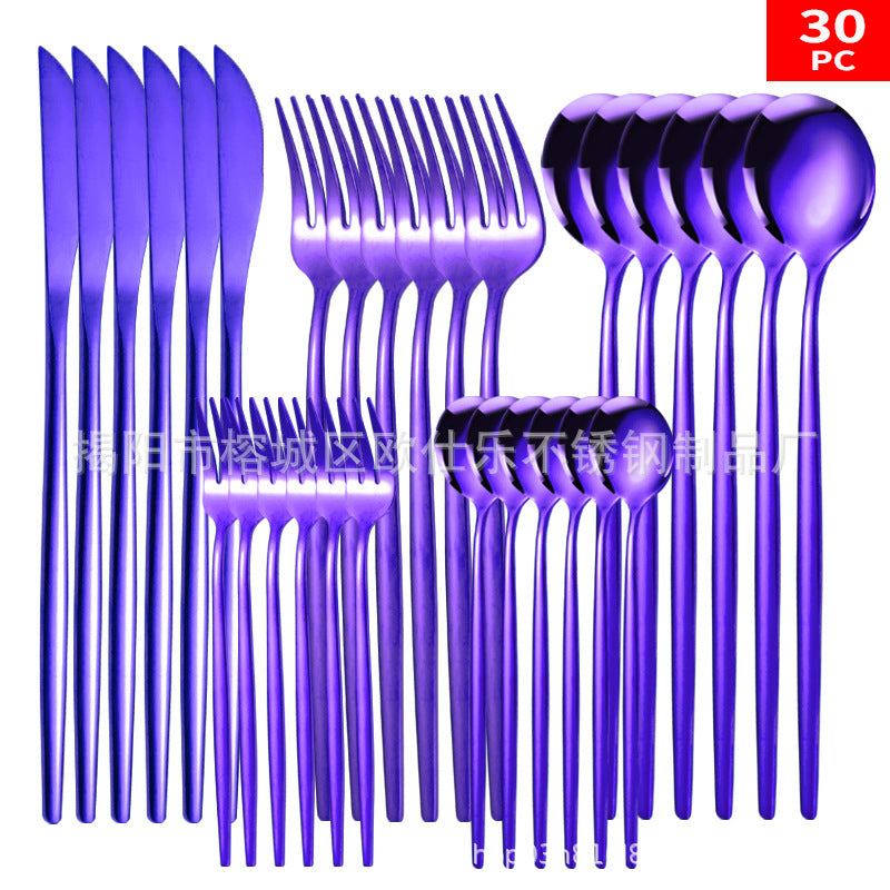 Cross-border supply stainless steel knife and fork 30-piece Portuguese tableware set Golden creative Western-style steak knife and fork spoon