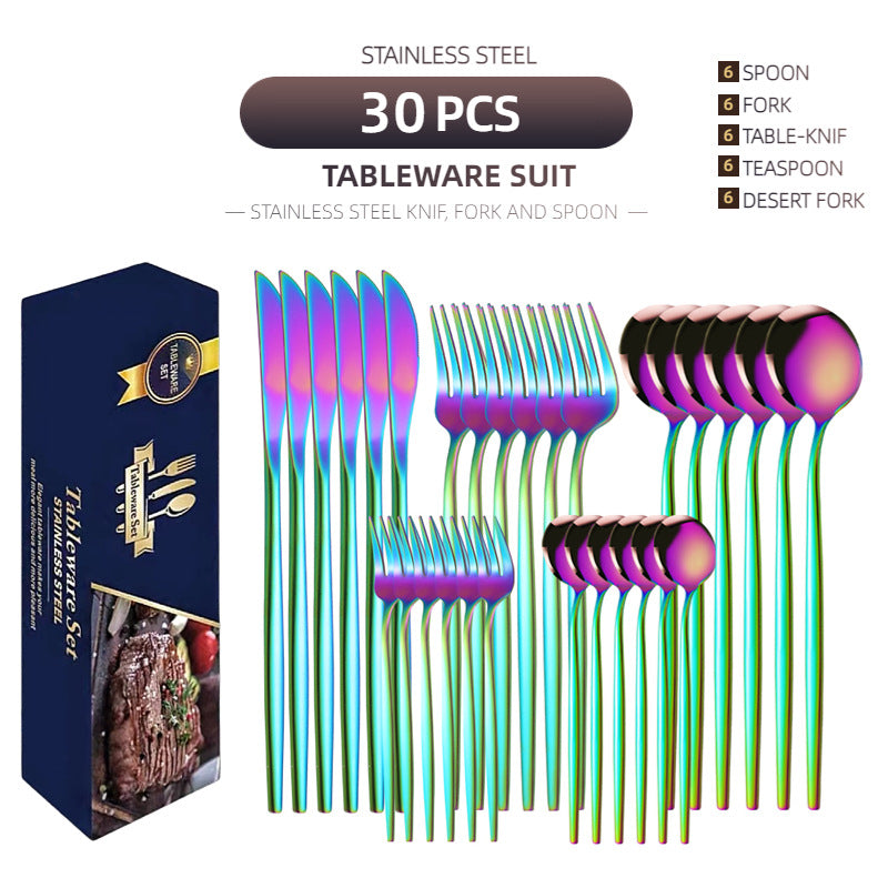 Cross-border supply stainless steel knife and fork 30-piece Portuguese tableware set Golden creative Western-style steak knife and fork spoon