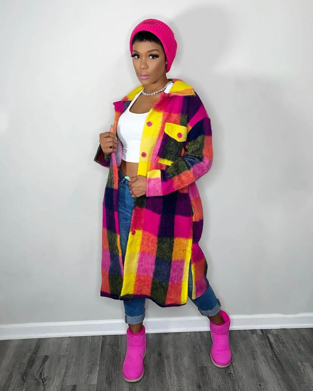 European and American Cross-border Winter Fashion Color Contrast Color Plaid Mid-length Elegant Commuter Split Coat for Women
