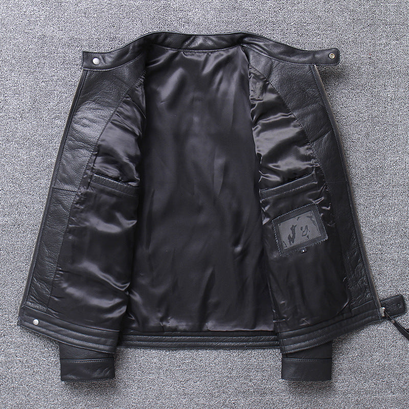 Genuine Leather Jacket Men's American-style Harley Motorcycle Suit Vertical Collar Short Slim-fit Old Motorcycle Leather Jacket Coat Cross-border