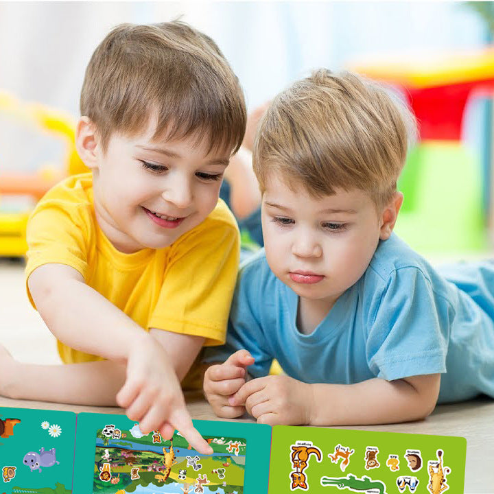 Cross-border children's sticker book wholesale early education concentration training repeated stickers animal dinosaur Marine scene sticker book