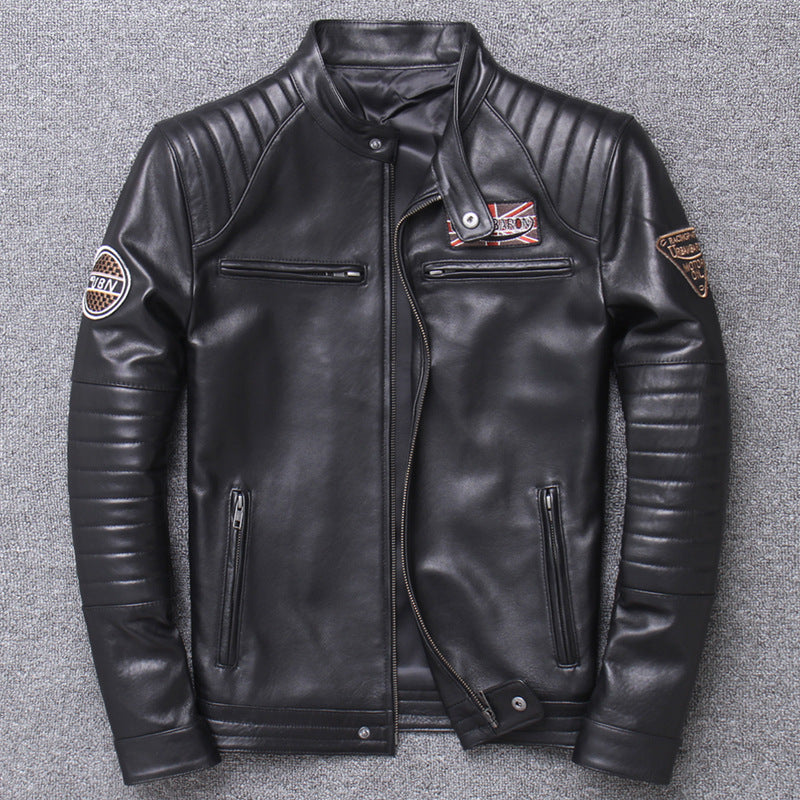 Genuine Leather Jacket Men's American-style Harley Motorcycle Suit Vertical Collar Short Slim-fit Old Motorcycle Leather Jacket Coat Cross-border