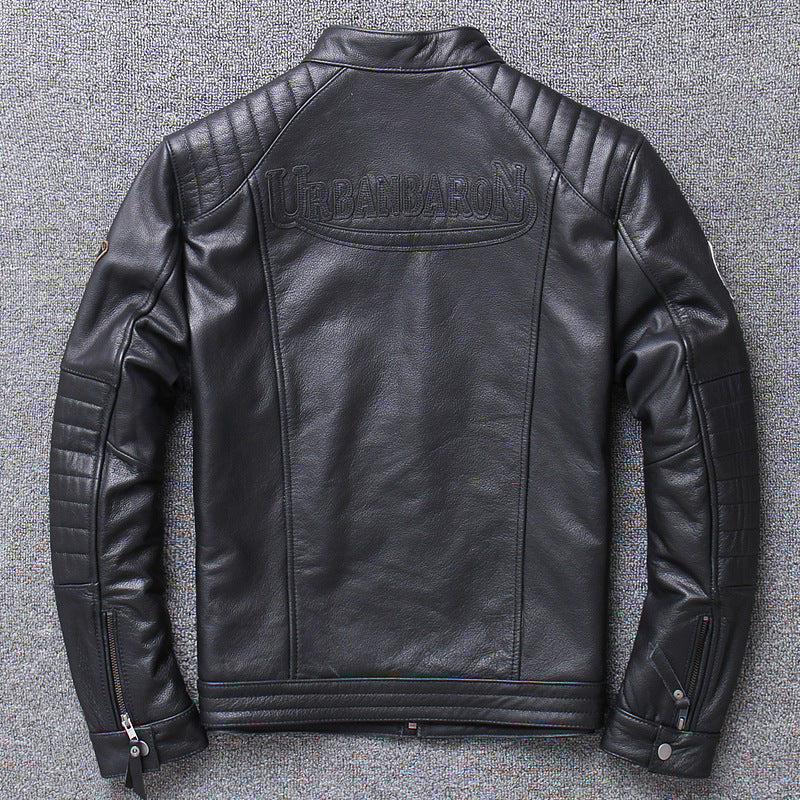 Genuine Leather Jacket Men's American-style Harley Motorcycle Suit Vertical Collar Short Slim-fit Old Motorcycle Leather Jacket Coat Cross-border