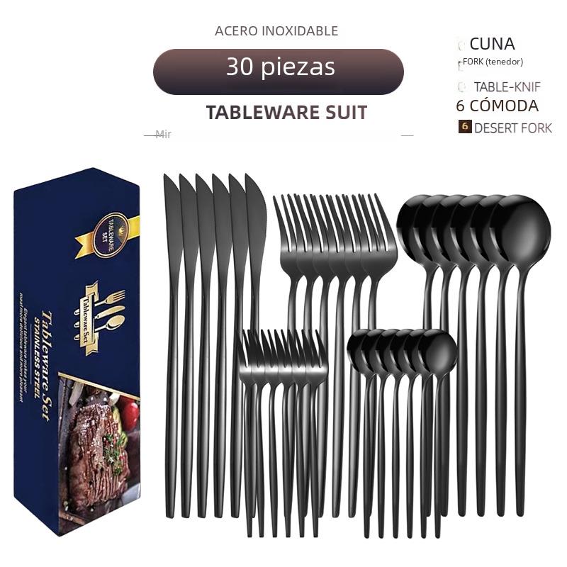 Cross-border supply stainless steel knife and fork 30-piece Portuguese tableware set Golden creative Western-style steak knife and fork spoon