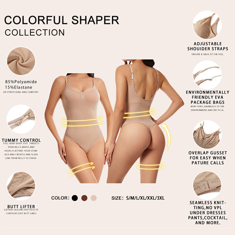 Cross-border European and American Body Shaping Jumpsuit Thong Large Size Hip-lifting and Abdominal-tucking Women's Corset Sling Body Showless Seamless