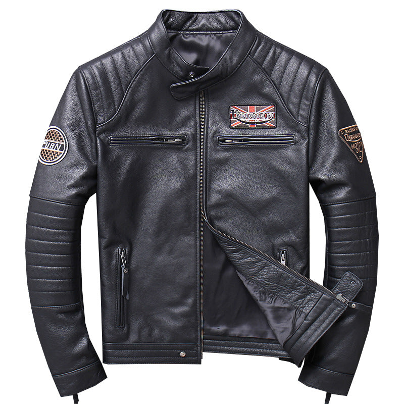 Genuine Leather Jacket Men's American-style Harley Motorcycle Suit Vertical Collar Short Slim-fit Old Motorcycle Leather Jacket Coat Cross-border