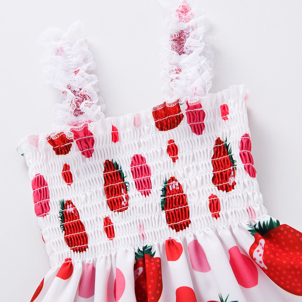 Cross-border children's clothing newborn fruit printed clothes baby bow lace baby sling bloomers girl's set