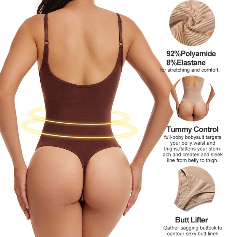 Cross-border European and American Body Shaping Jumpsuit Thong Large Size Hip-lifting and Abdominal-tucking Women's Corset Sling Body Showless Seamless