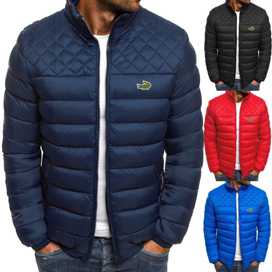 Bordado outono e inverno novo masculino água e vento-resistente algodão parkas moda casual gola engrossada jaqueta