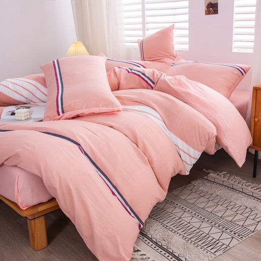 Amazon cross-border pure color washed cotton four-piece thickened brushed quilt cover bed sheet student three-piece fitted sheet customization